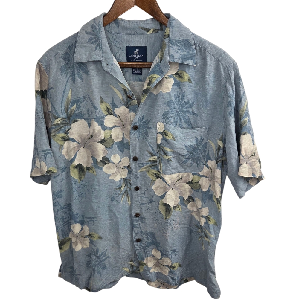 Caribbean Joe Light Blue Floral Button Down Shirt